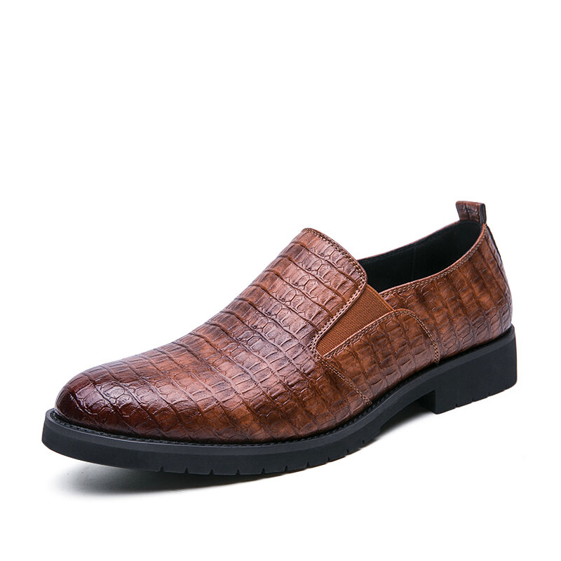 55% OFF on Men Retro Embossed Waterproof Elastic Slip On Business Casual Gentle Shoes