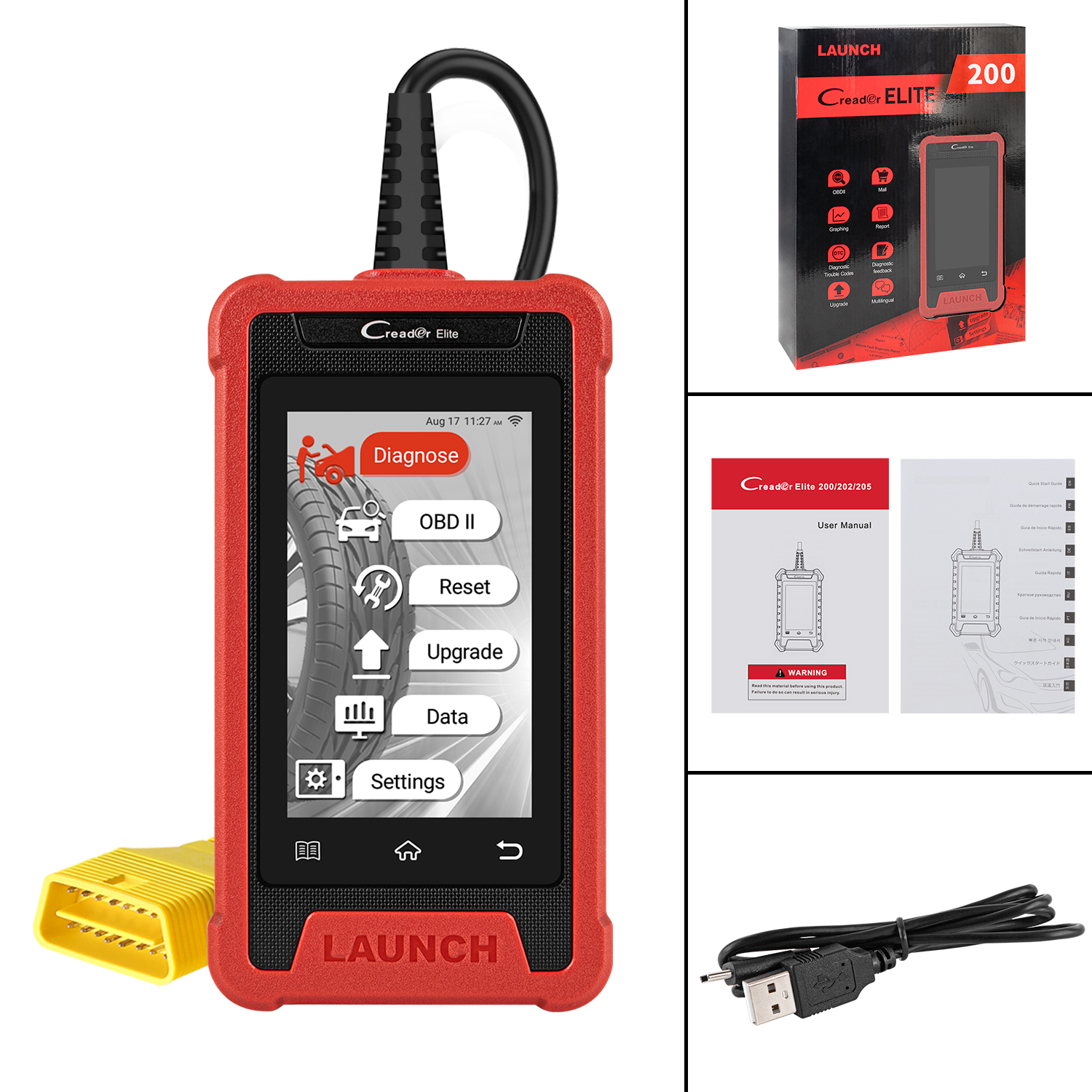 

LAUNCH X431 Elite CRE200 OBD2 Scanner ABS SRS Diagnostic Tool Car EOBD Code Reader Auto VIN Scan 10 Language Support Wif