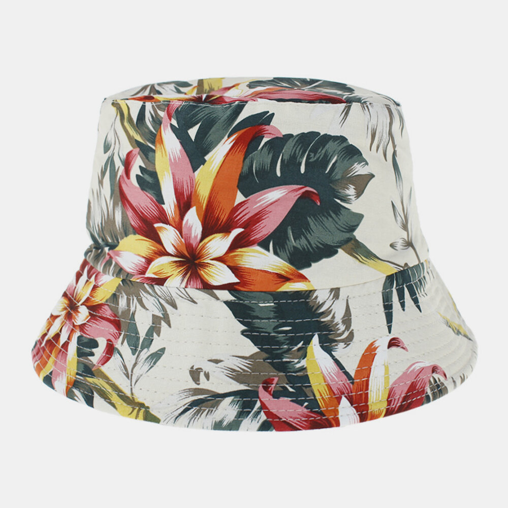Unisex Cotton Double-sided Wearable Colorful Natural Floral Pattern Printing Bucket Hat