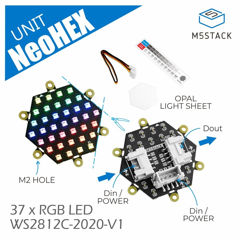 M5Stack?NeoHEX?zeshoekig?RGB?LED-lichtbord?WS2812C-2020-V1 37 lampkralen