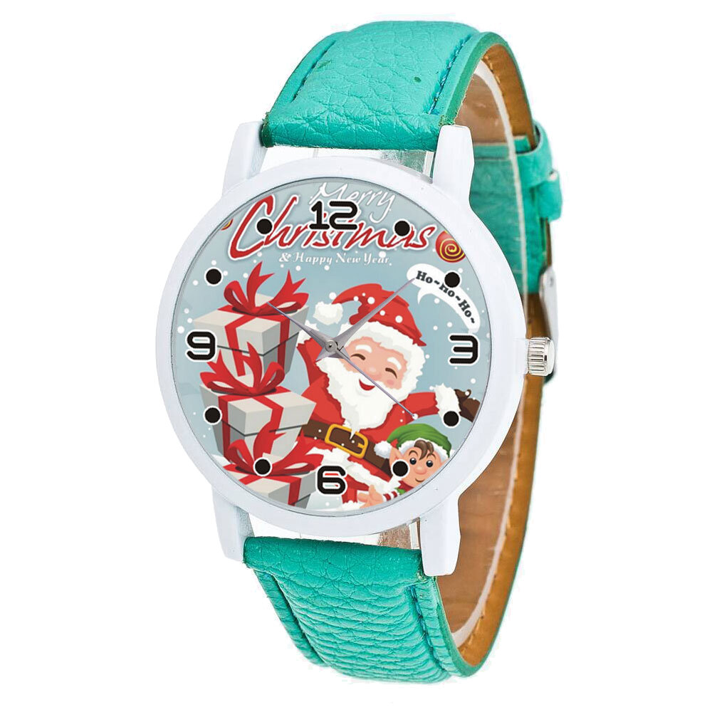 Fashion Christmas Santa Claus with Gift Pattern Cute Watch Leather Strap Men Women Quartxz Watch