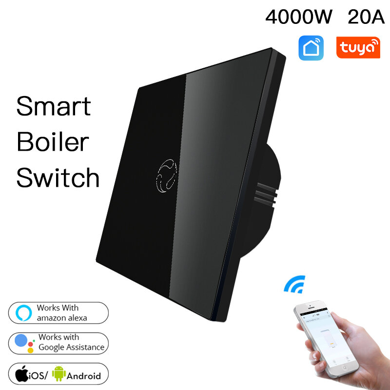 

Moes WiFi Boiler Switch Water Heater wall controller Tuya Smart life APP Remote Control Alexa Google Home Voice Glass Pa