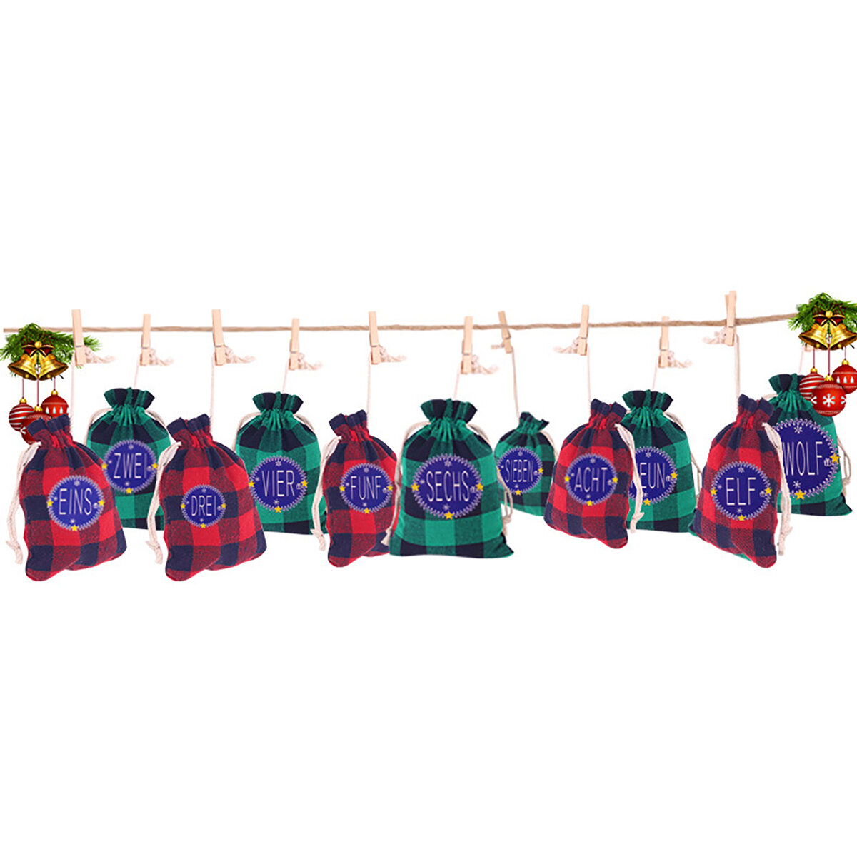 

Рождественские хлопковые подвесные рождественские календари на 24 дня, подарок на шнурке с обратным отсчетом Сумки, мешо