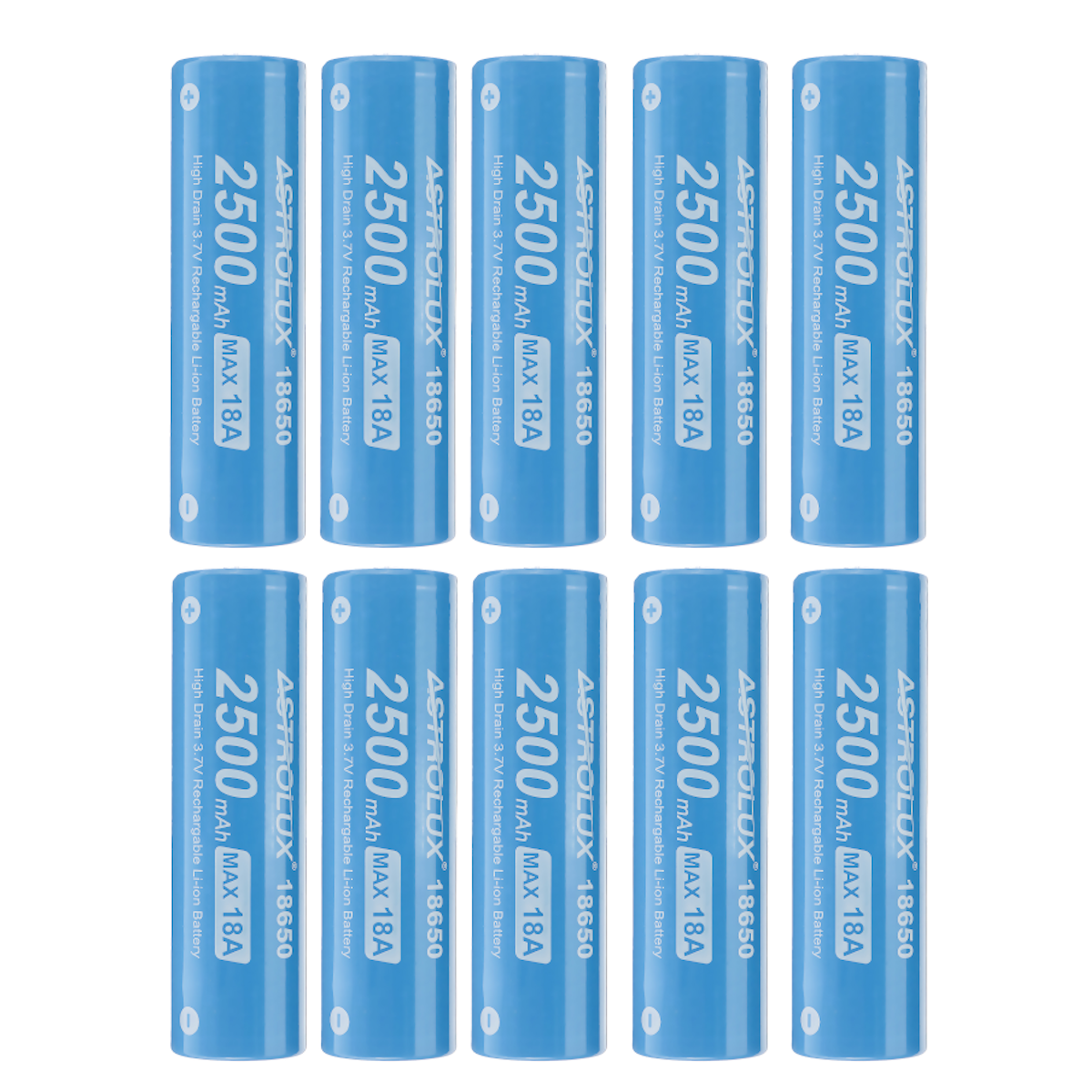 

10Pcs Astrolux® E1825 18A 2500mAh 3.7V 18650 Li-ion Battery Unprotected High Drain Rechargeable Lithium Power Cell For A