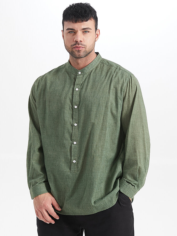 

Plus Size Mens Solid Color Cotton Long Sleeve Cotton Henley Shirts