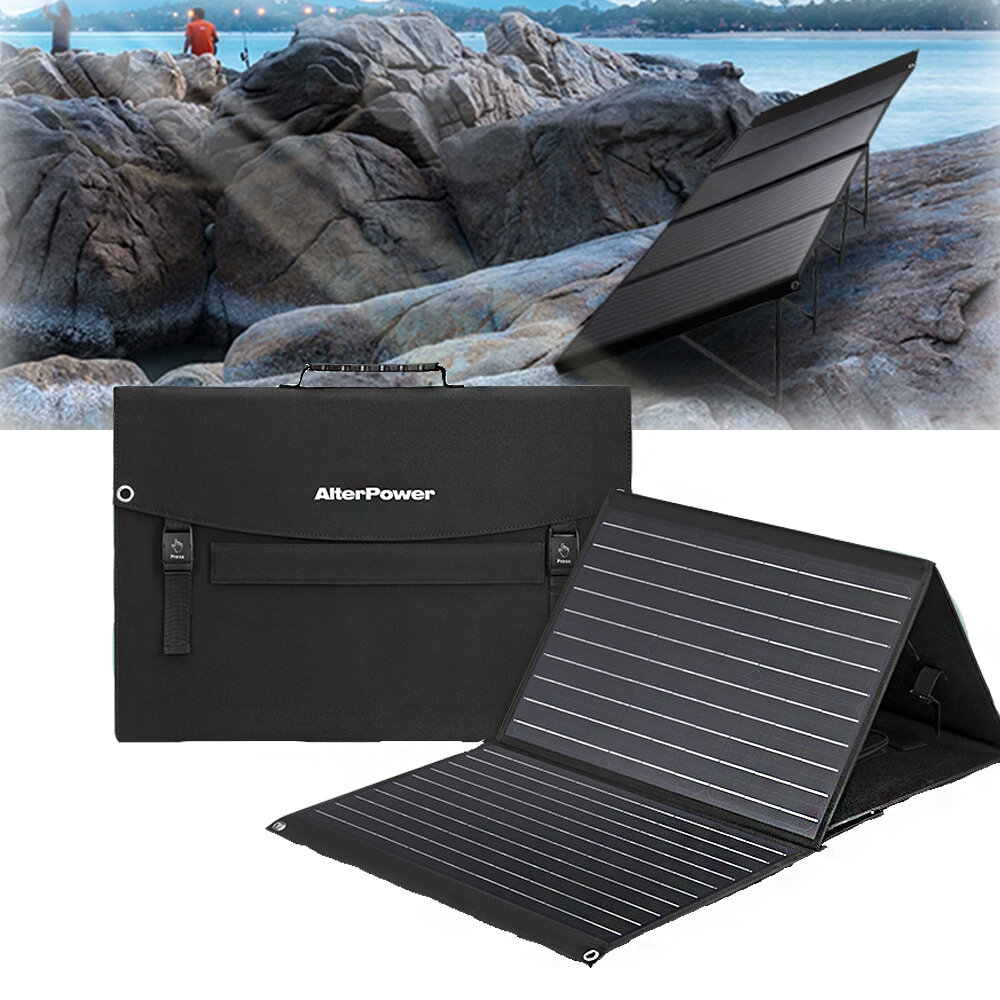 AlterPower 100W Solar Panels Waterproof Folding Solar Monocrystalline Silicon Board Power Bank Solar Charger Bag With 2 USB+DC forCamping Travel