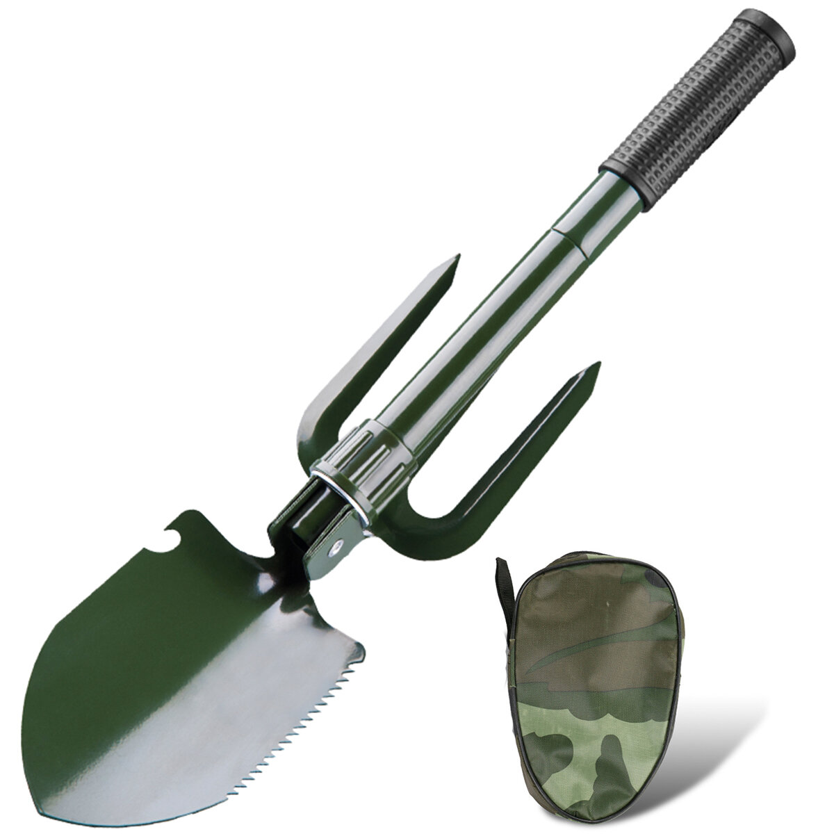 Pala pieghevole tattica 5 in 1 in acciaio inossidabile militare, strumenti di sopravvivenza tattici compatti per emergenze all'aperto.