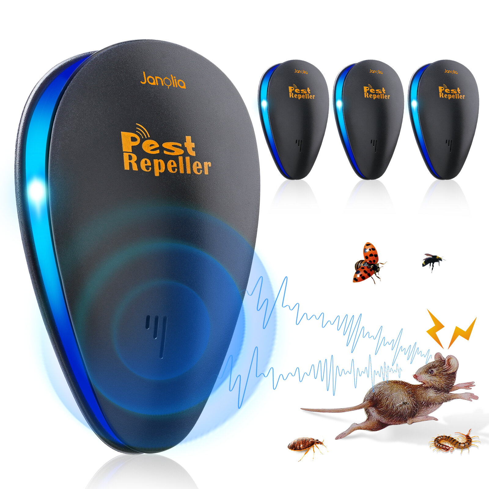 4 Stück Ultraschall-Insektenschutz Elektronische Moskito-Mäuse Fliegen-Kontrolle Outdoor Camping Garten