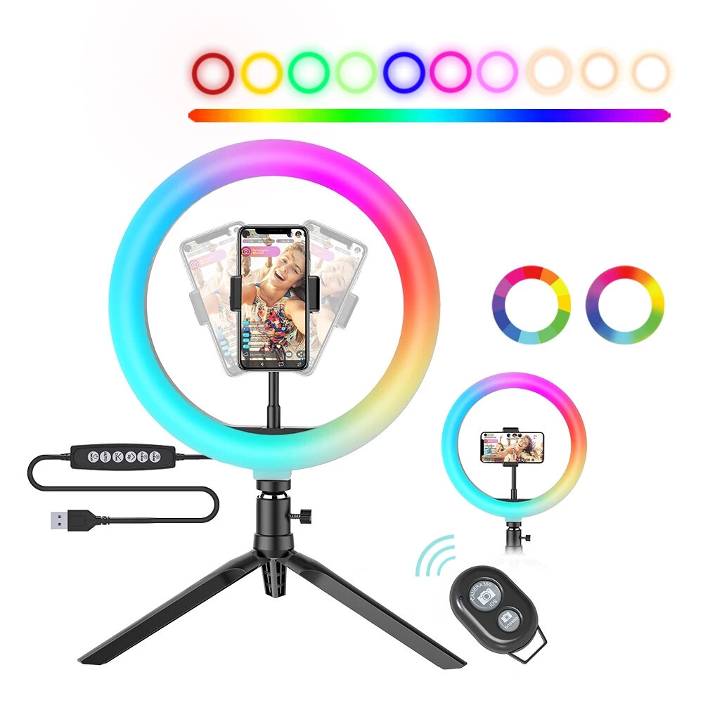BlitzWolf BW-SL5 10 inch RGB LED Ring Light with Tripod Phone Holder Dimmable Selfie Ring Lamp for Living Photographic L