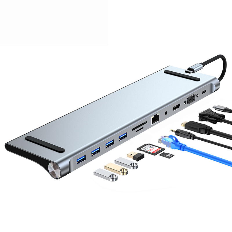 

11 in 1 Type-C USB Hub Stand 4K HDMI 100W PD Charging Docking Station with USB 3.0*1/ USB 2.0*3/ PD Charge*1/ 1080P VGA*