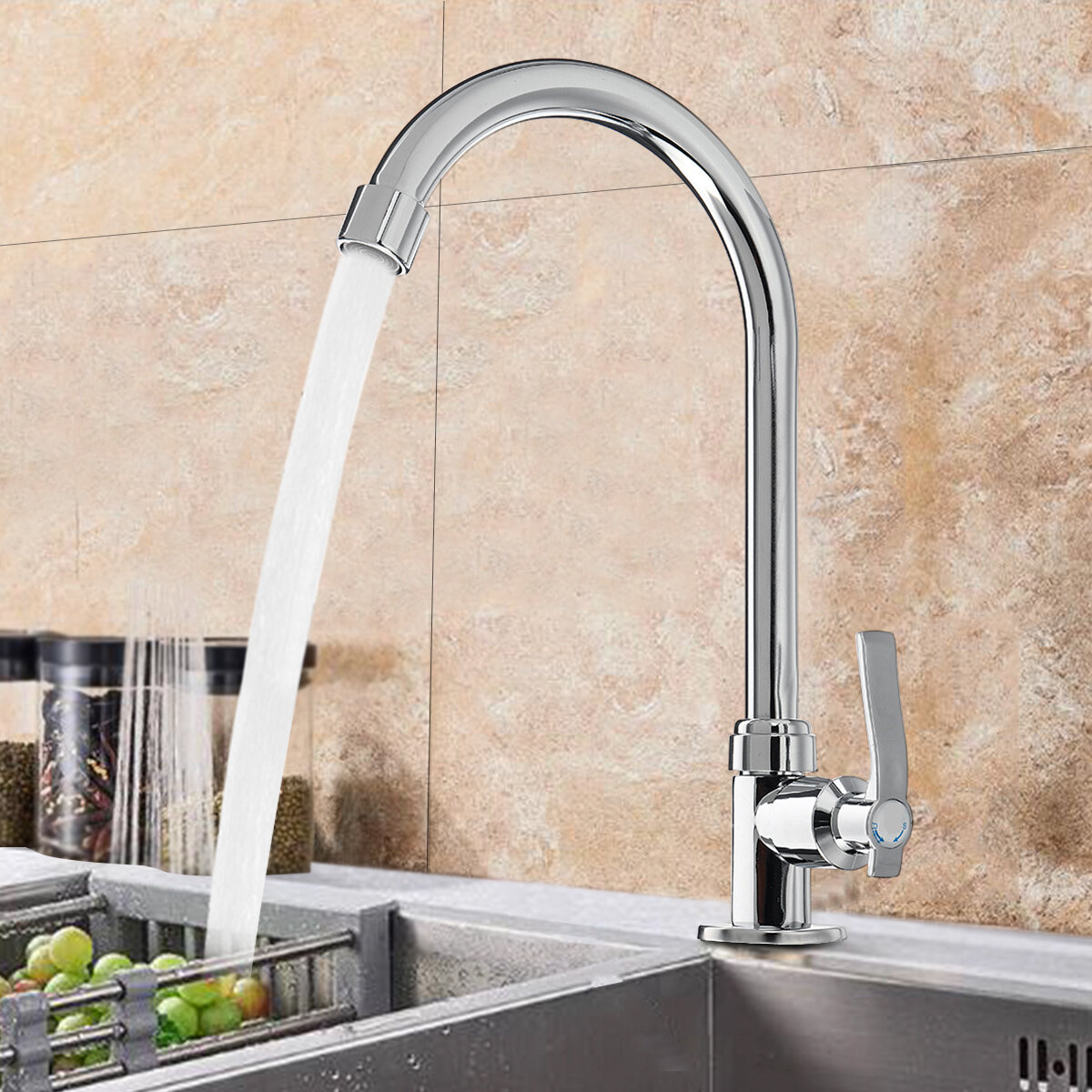 

360 Degree Rotation Single Cold Faucet Brass Kitchen Sink Vertical Faucet