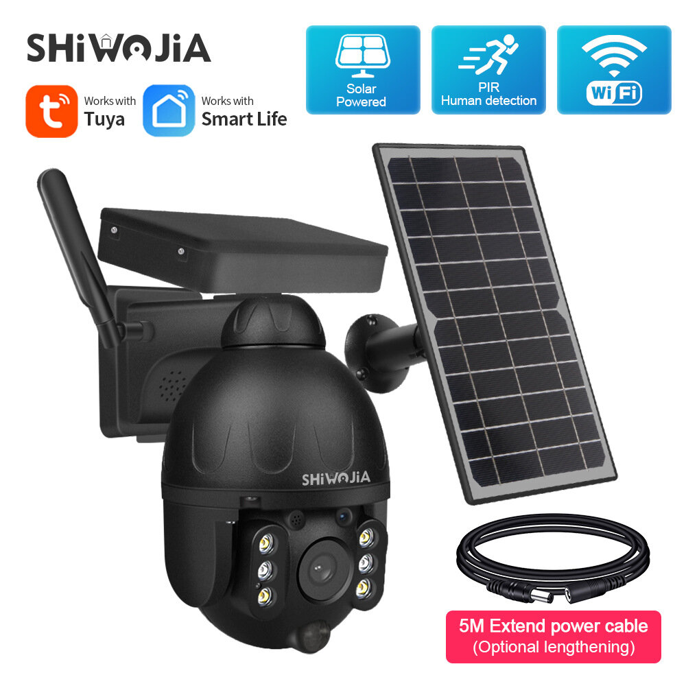 SHIWOJIA Tuya WiFi Smart Solar Camera Bewakingscamera Met Zonnepaneel Outdoor 1080P HD Camera Home S