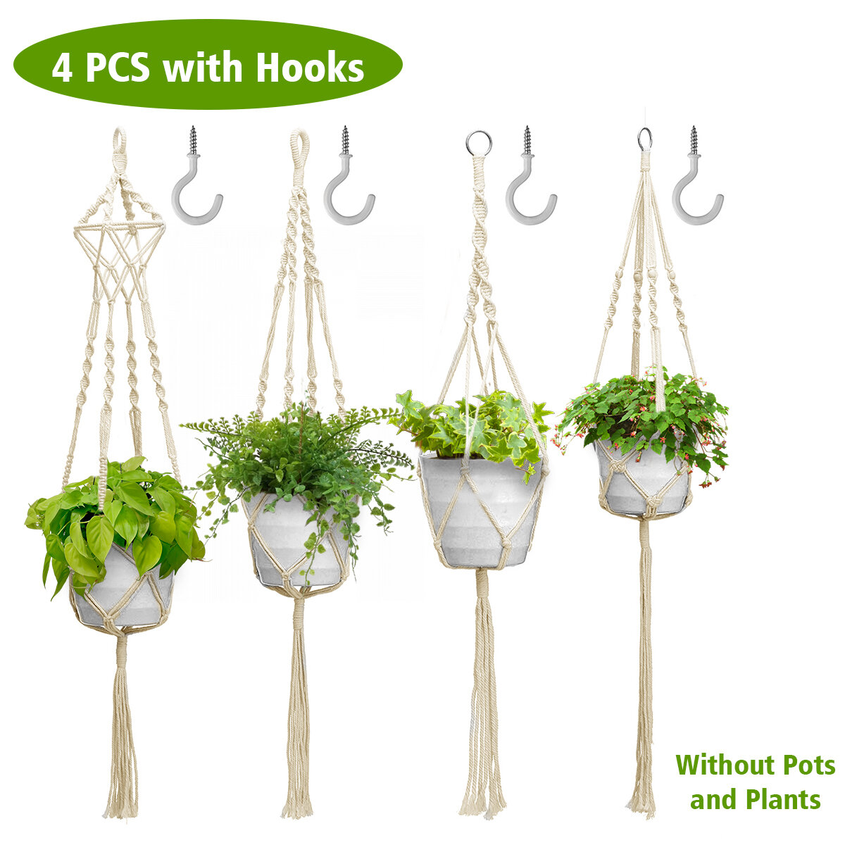 4Pcs Hand-woven Flower Pot Net Pocket Gardening Balcony Plant LanyardHolder