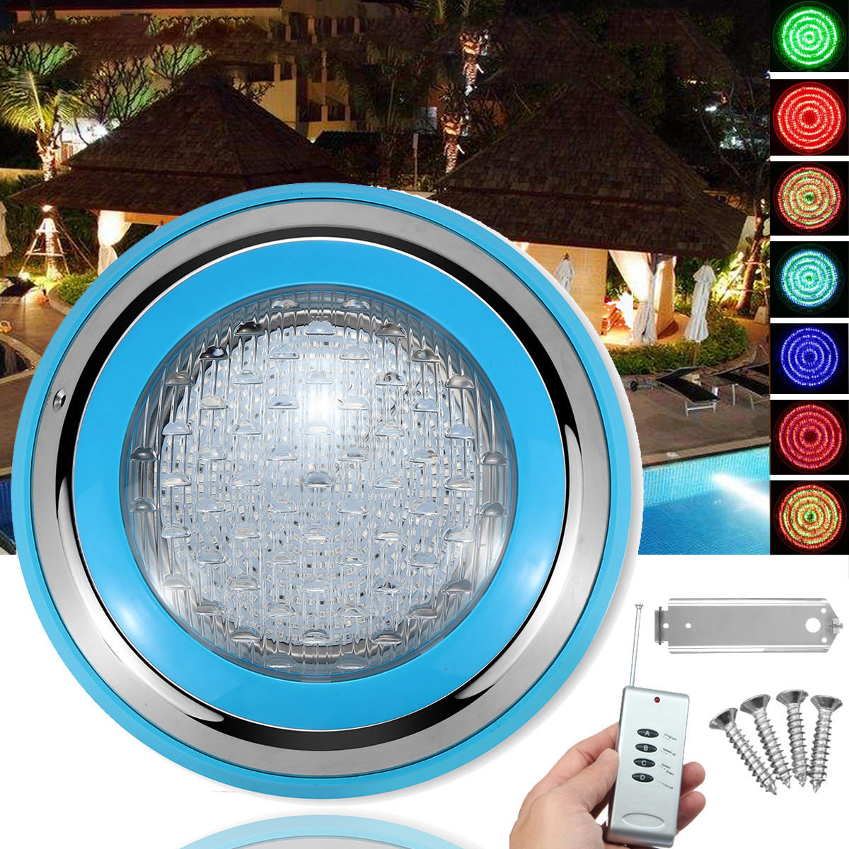 45W RGB Swimming Pool Fountain LED Light Colorful IP68 Waterproof Flash Lamp With Remote Control Switch