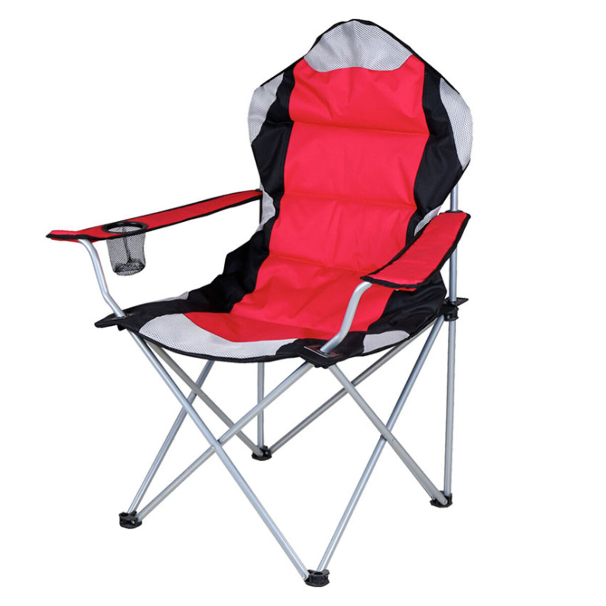 Összecsukható kemping szék méretei 60x60x100 cm, strapabíró és hordozható, horgászathoz és strandhoz ultrakönnyű pohártartóval.