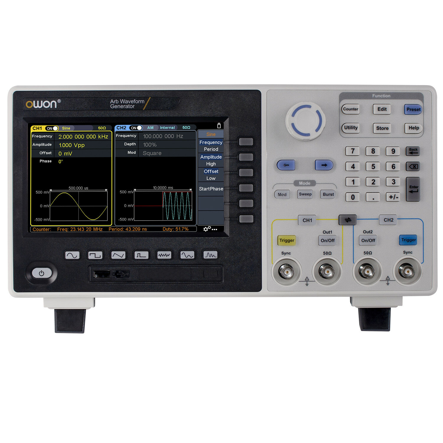 OWON XDG2030 Arbitrary Waveform Generator AWG 14bits Vertical Resolution 2CH 30MHz 500MSa/s 7inch LCD Digital Signal Gen