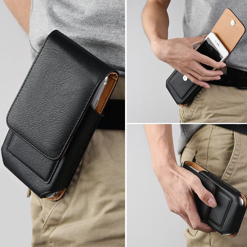 Man Business PU Phone Bag Card Bag Wallet Purse Dual Use Waist Bag
