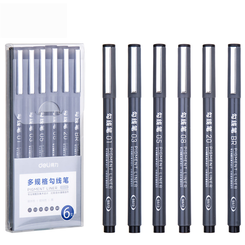 Deli 6st Hook Line Pen Set Fine Hand Painted Thin Paint Pen Brush Painting Art Supplies Student Supp