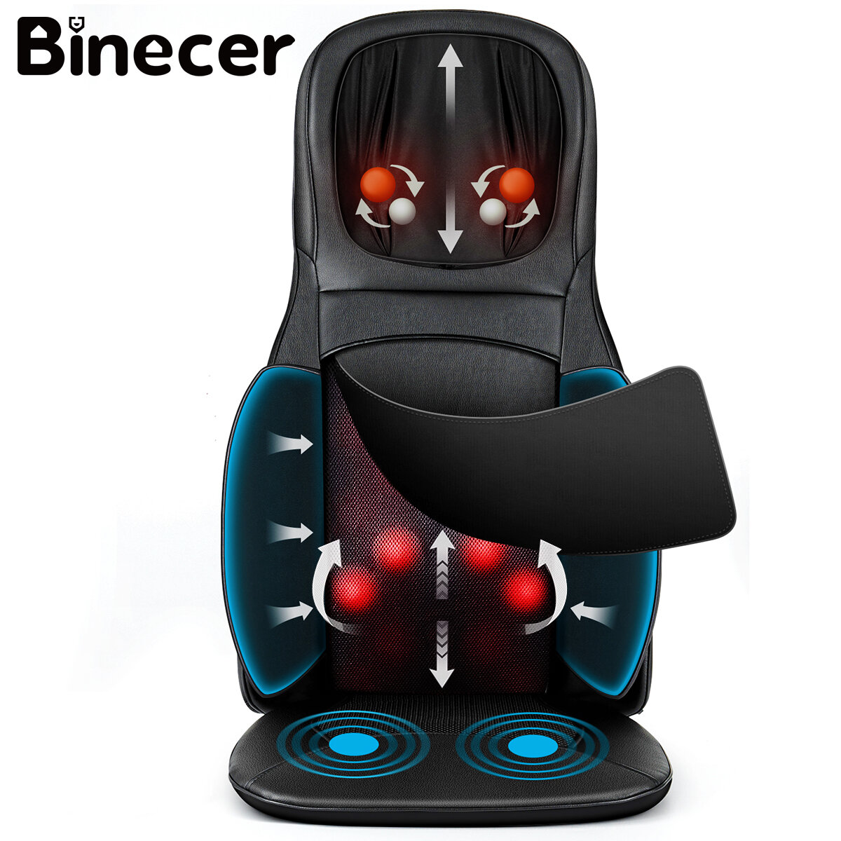 Στα 137,20€ από αποθήκη Τσεχίας | Binecer MP1.2 Neck And Back Massager With Heat Shiatsu Massage Chair Portable With Rolling Kneading Massage Cusion For Full Back Neck Shoulder
