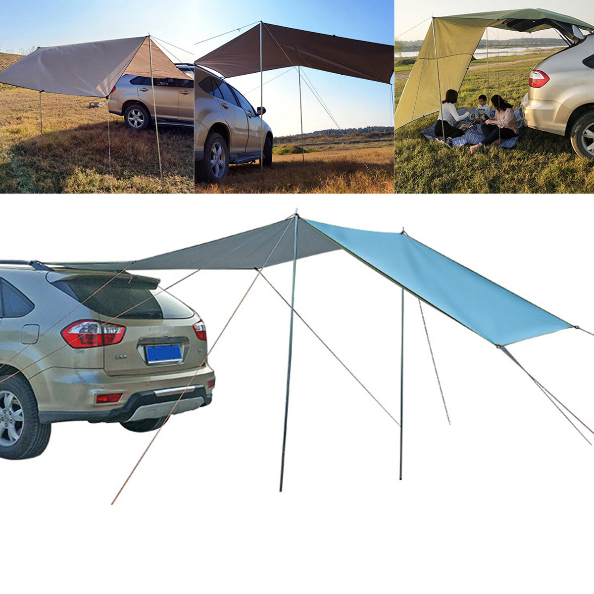 Autós oldalsó napellenző vízálló, UV-álló tetőtéri sátor baldachin a szabadtéri kempingezéshez