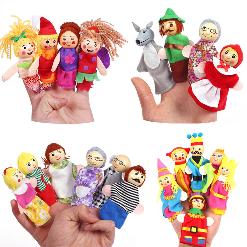 Kerst 7 soorten familie vingerpoppenset Soft Doek poppen voor kinderen Kinder cadeau knuffels