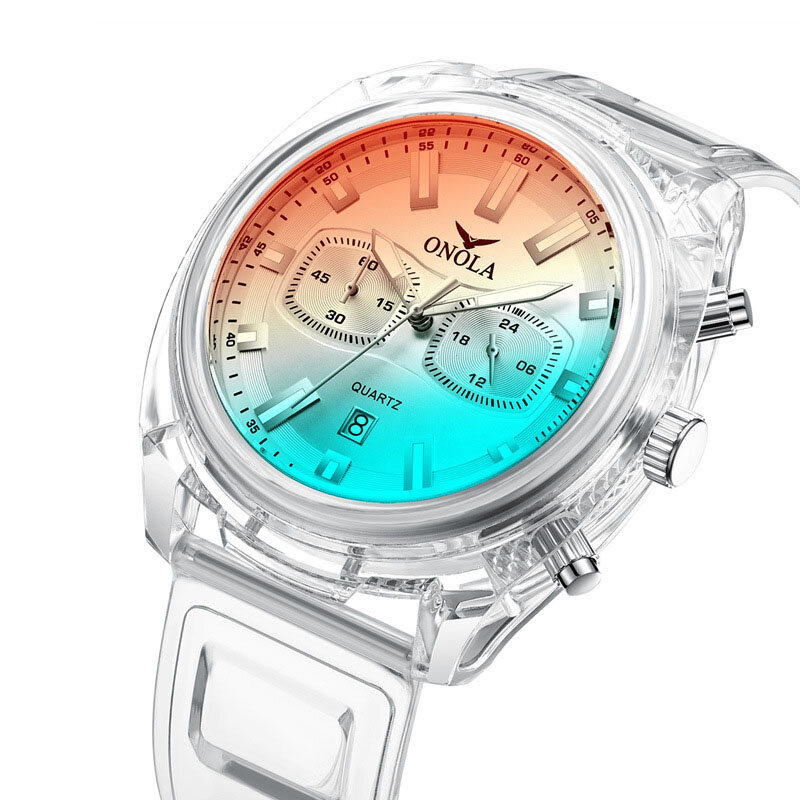 ONOLA ON6812 Mode herenhorloge Transparante kast Datumweergave Chronograaf creatief trend quartzhorl
