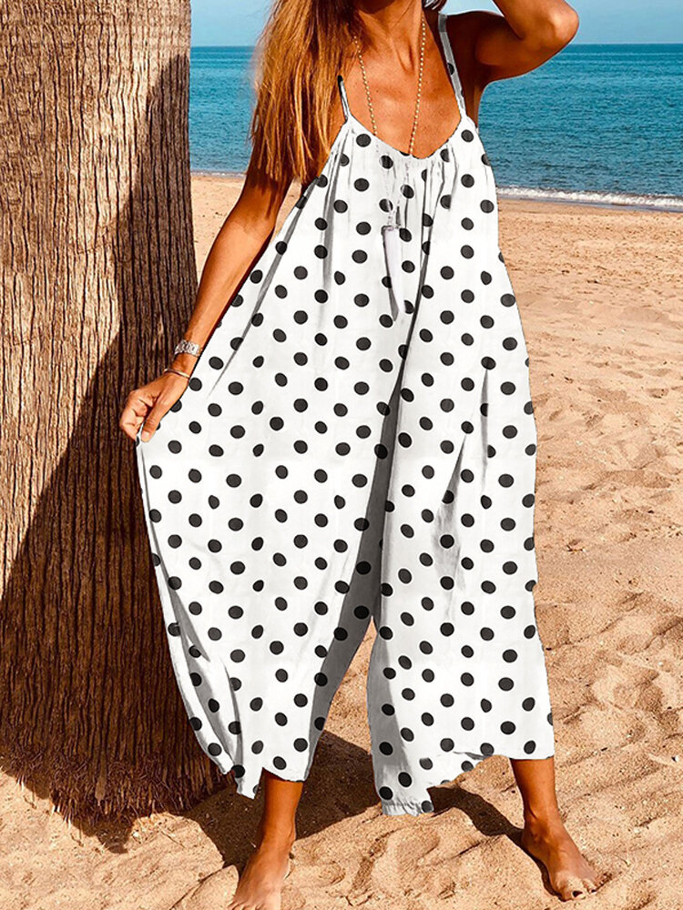 

Bohemian Women Sleeve Jumpsuit Overalls Polka Dot Print Loose Summer Casual Jumpsuits
