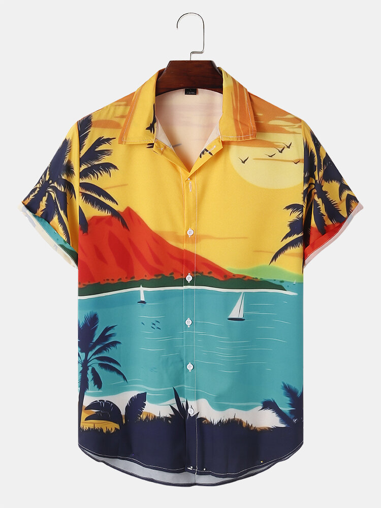 Heren Hawaiian strand landschap Print vakantie shirts