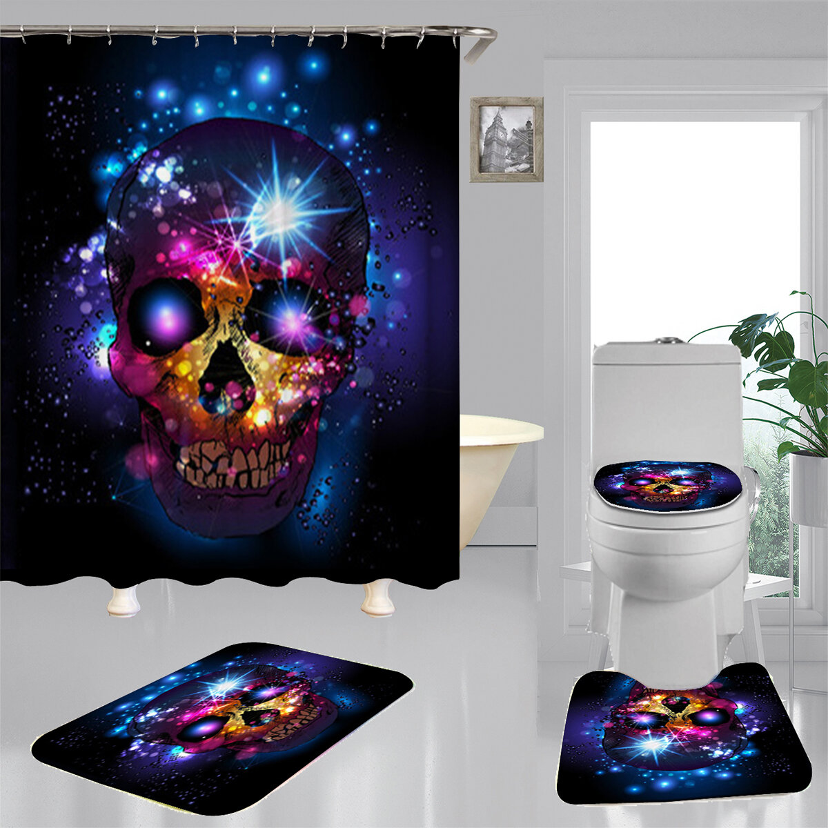 180*180cm Halloween Skull Bathroom Shower Curtain 3 Sets Decor Waterproof Fabric, Banggood  - buy with discount