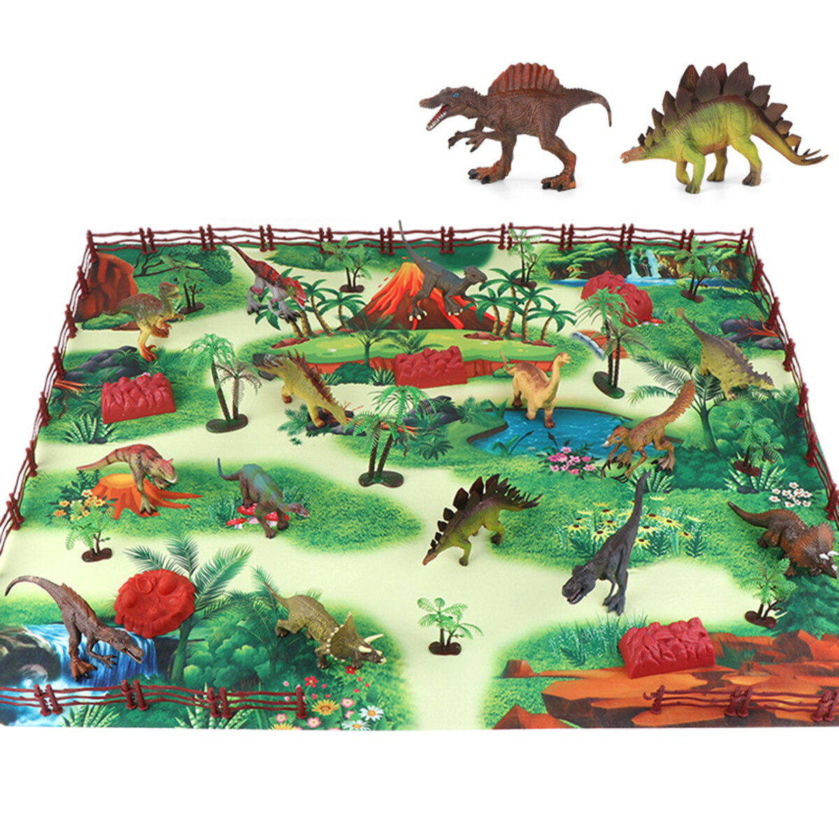 28/33/34/63 / 65Pcs Multi-stijl Diecast Dinosaurussen Model Play Set Educatief speelgoed met Speelkl