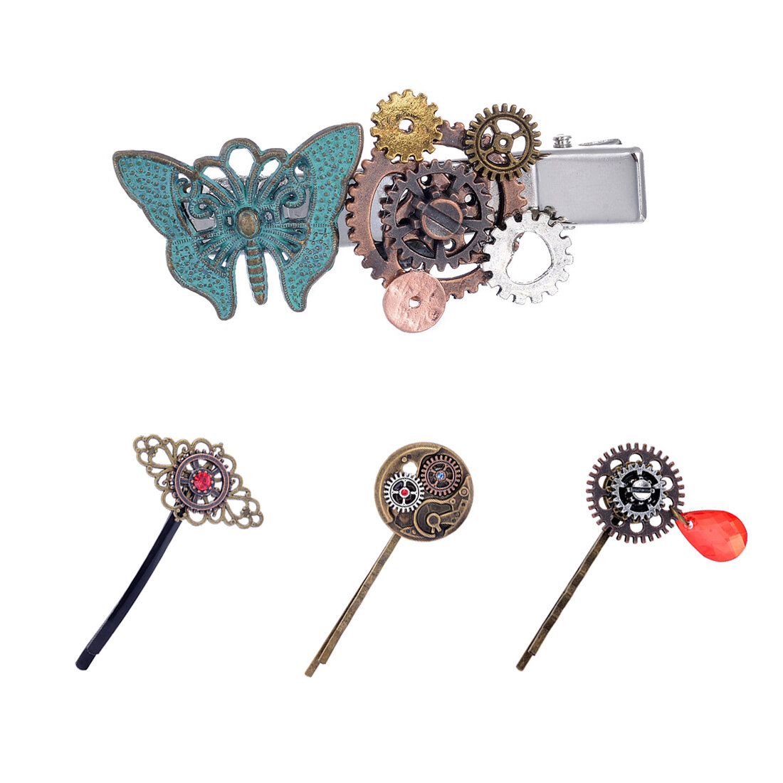 Steampunk Gear Butterfly Women's Hair Clip Goth Punk Vintage Hair Accessories Jewelry for Women