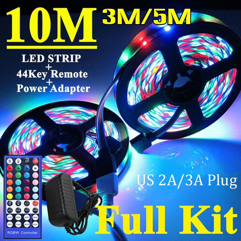 

3M/5M/10M RGB 3528 SMD LED Strip Light Non-waterproof Full Kit Lamp + 44 Key IR Remote Controller +US Power Adapter