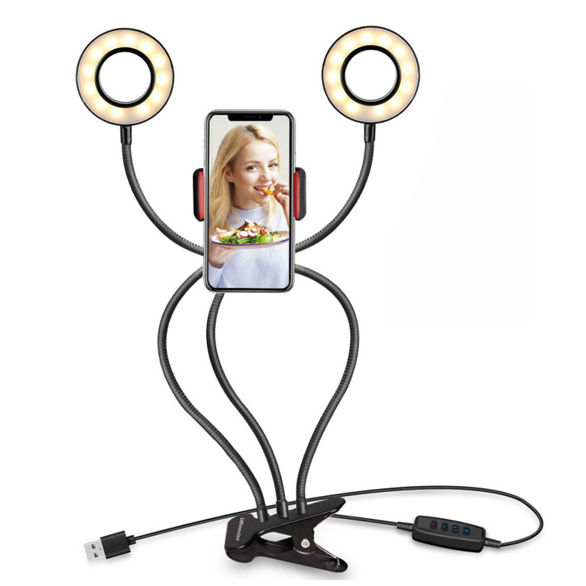 Flexibele 9 cm USB opladen 3 kleuren LED Ring Light Live Broadcast Selfie Invullicht met houder voor
