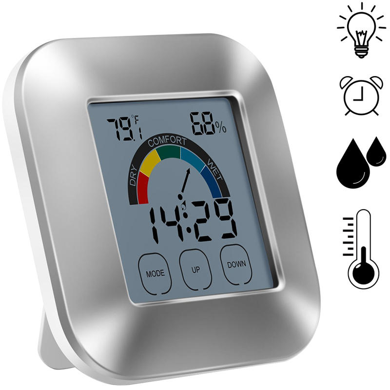 

Крытый Термометр Гигрометр Таймер Часы Смарт-цифровой тестер влажности температуры Подсветка с сенсорным экраном