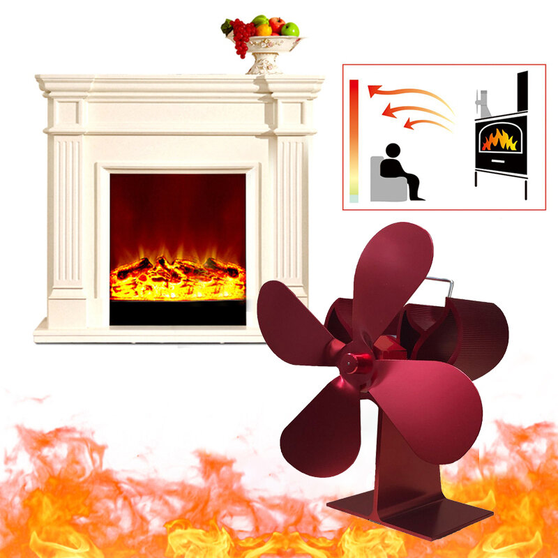 IPRee® 4 Blade Fireplace Fan 203CFM 1000RPM Eco Friendly Quiet Winter Thermal Heat Power Fan Wood Burner Stove Fan Home Travel
