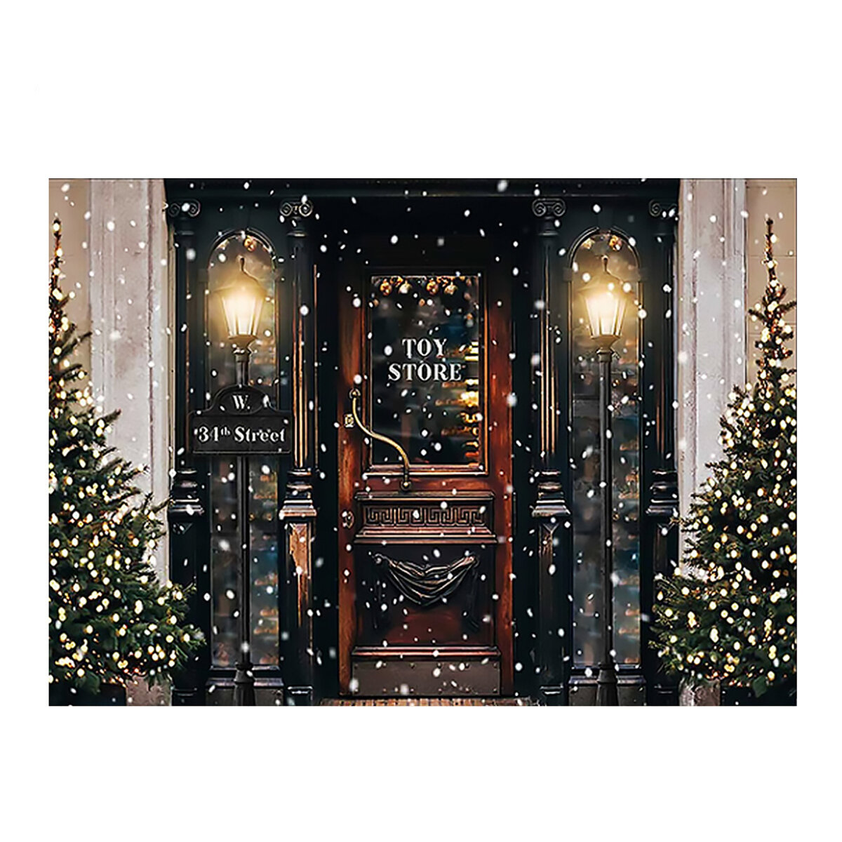 Christmas Tree Photography Backdrops Snowy Door Shop Window Background Cloth for Studio Photo Backdr