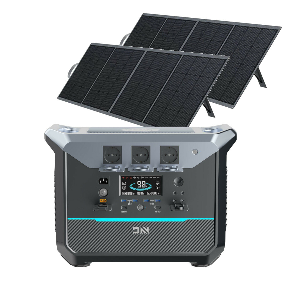 [EU Direct] DaranEner NEO2000 2000W 2073.6Wh LiFePO4 Battery Portable Power Station with 2Pc SP200 200W ETFE Solar Panel