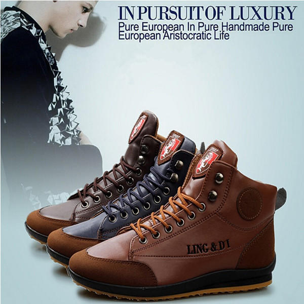 Comfy men leather high top sneakers 
