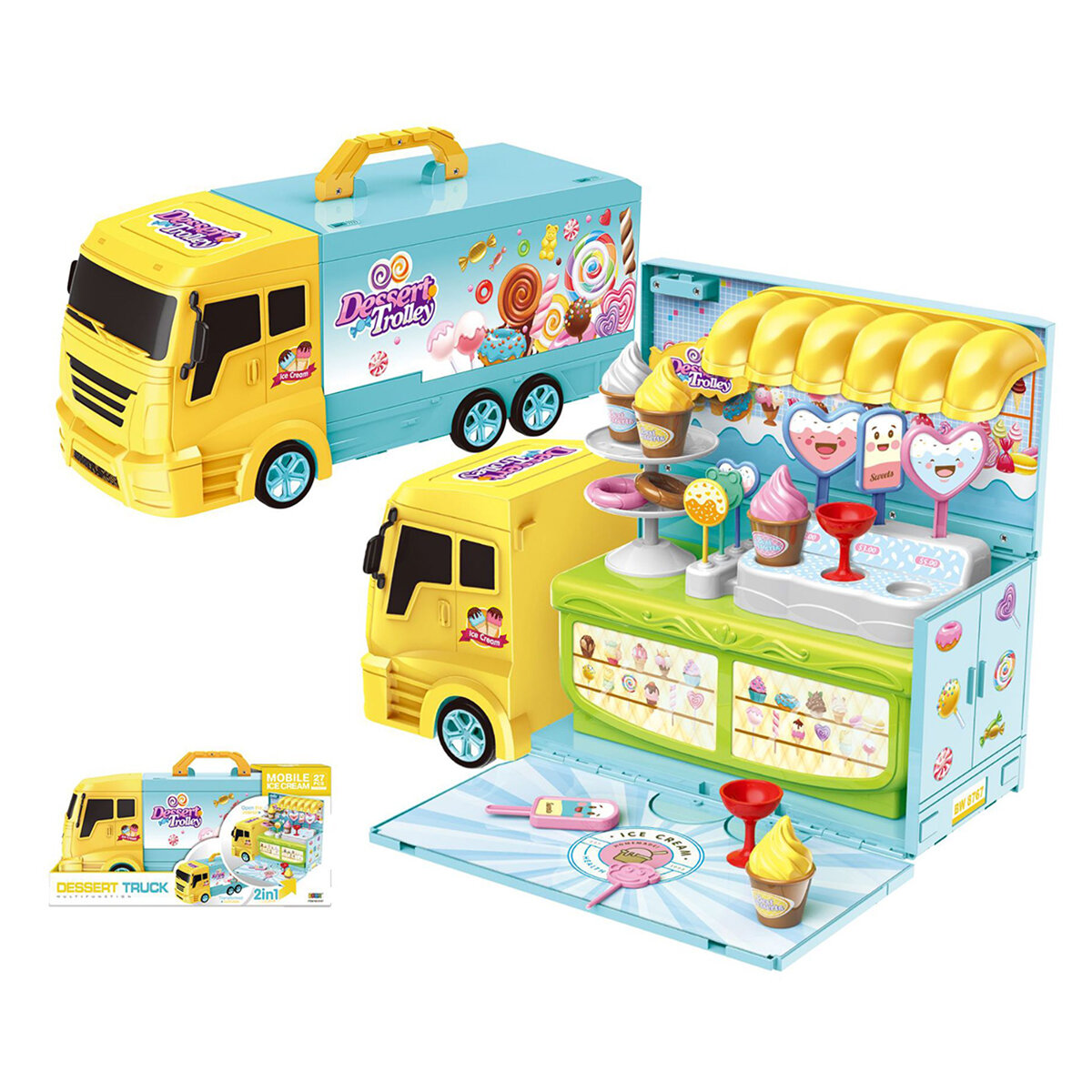 2 In 1 Kitchen Ice Cream Car Tool Set CarKitchen Cooking Car Toys Play Set Detachable House Toy for Kid Playset
