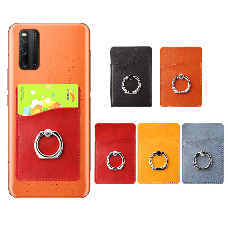 Universal 2 in 1 3M Adhesive Sticker PU Leather Mobile Phone Holder Ring Stand with Card Slot for Al