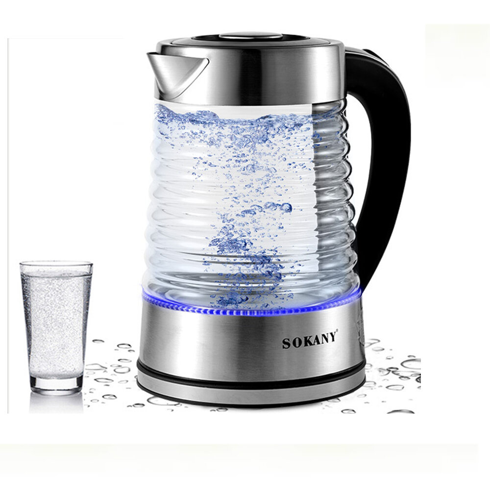 

SOKANY SK-1027 2.2L Electric Kettle 2200W 220V Hot Water Kettle Electric Boiler Made of Glass & Stainless Steel, Large C