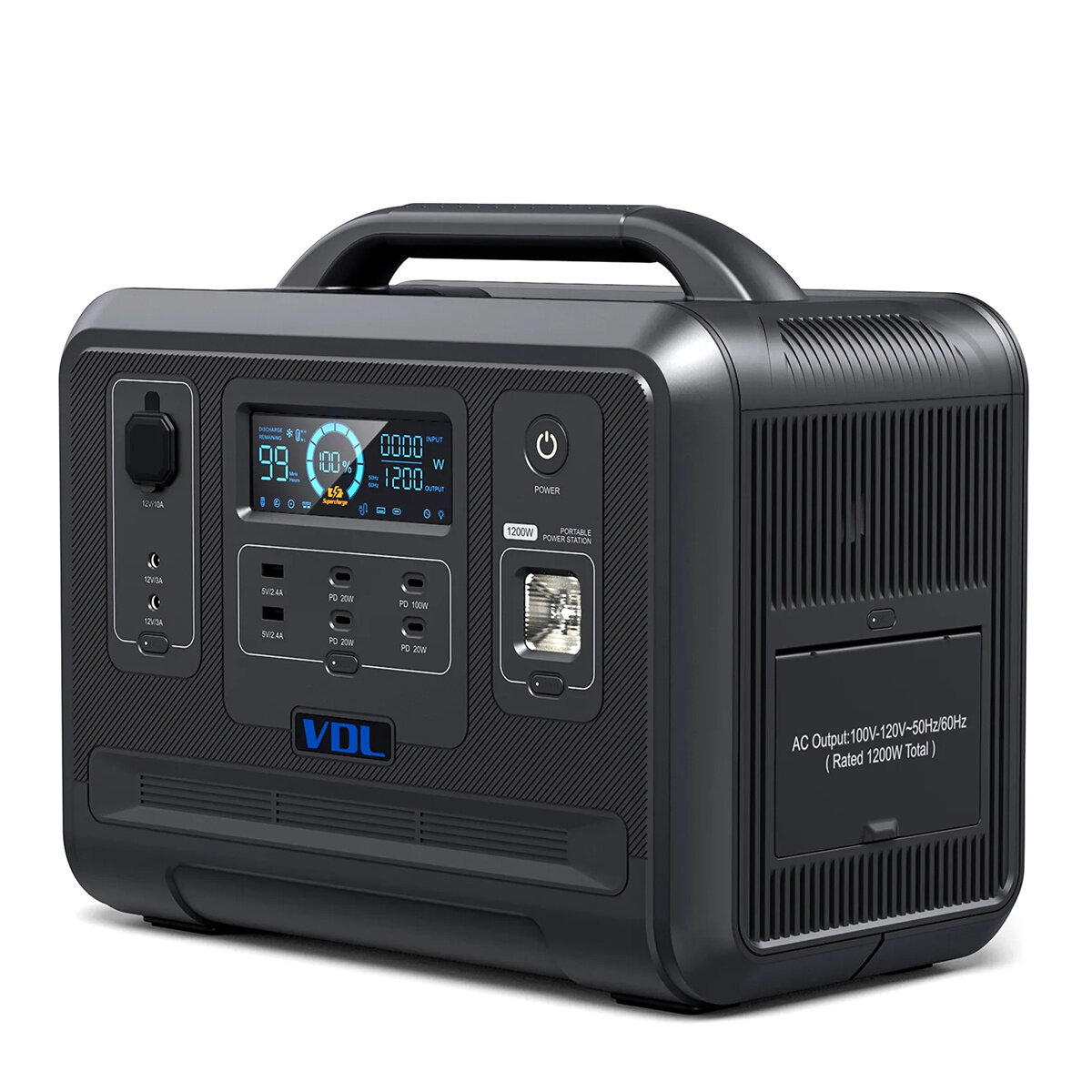 [EU Direct] VDL HS1200 1200W/960Wh Draagbare Krachtcentrale Zonne Generator LiFePO4 Batterij Generator Volledig Opgeladen 1,5 Uur Zuivere Sinusgolf AC-stopcontact voor UPS Outdoor Camping RV Nood Thuisback-up