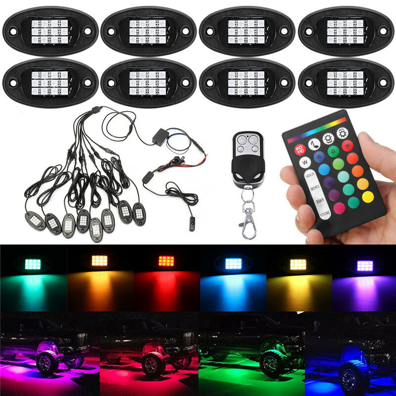 8 STKS RGB LED Rock Light Draadloze Bluetooth Muziek Offroad Multi-color Dual Remote