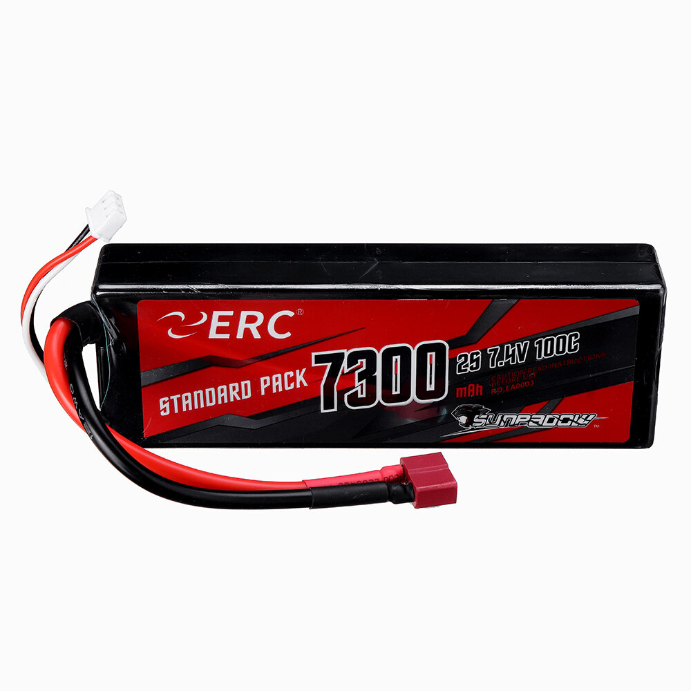 SUNPADOW ERC 7.4V 7300mAh 100C 2S Lipo Batterie T Plug pour voiture RC