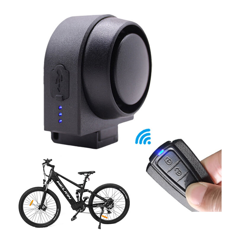 

ANTUSI Wireless Bike Alarm 115dB Loud Anti-theft 400mAh USB Chargeable IPX5 Waterproof Electric Vibration Horn with Remo
