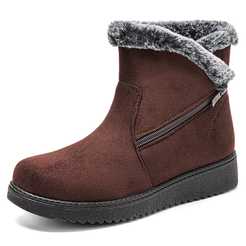 Women Warm Lined Size Zipper Solid Color Ankle Snow Boots