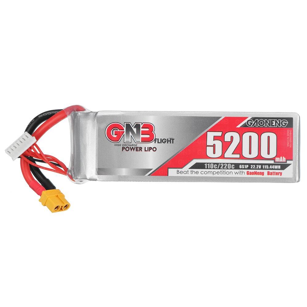 

Gaoneng GNB 22.2V 5200mAh 110C 6S LiPo Battery T/XT60/XT90/XT150/EC5/TRX Plug for FPV Racing Drone