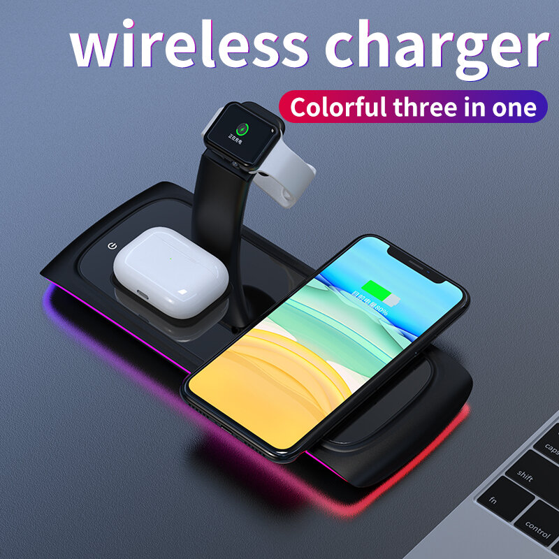 

Bakeey N33 3 In 1 Wireless Charger Station 15W QC Fast Charging for iPhone 12 11 Pro XS XR Quick Charger for Airpods Pro