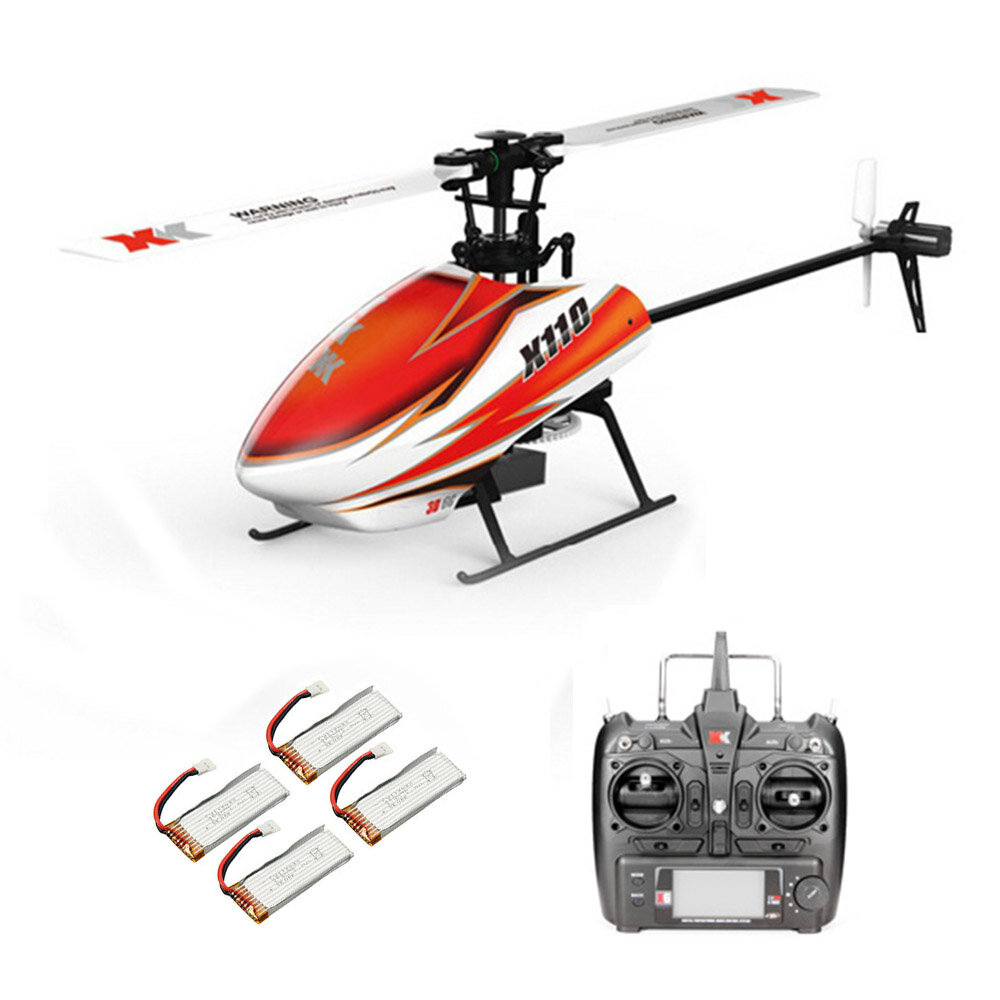 18% OFF for XK K110 2.4G 6CH 3D Flybarless RC Helicopter RTF Compatible With FU－TABA S－FHSS With 4PCS 3.7V 450MAH Lipo Battery