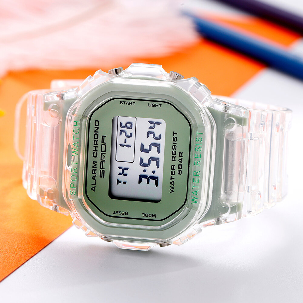 SANDA 2009 Transparent Strap Fresh Color Fashion Luminous Display Stopwatch Coupole Digital Watch